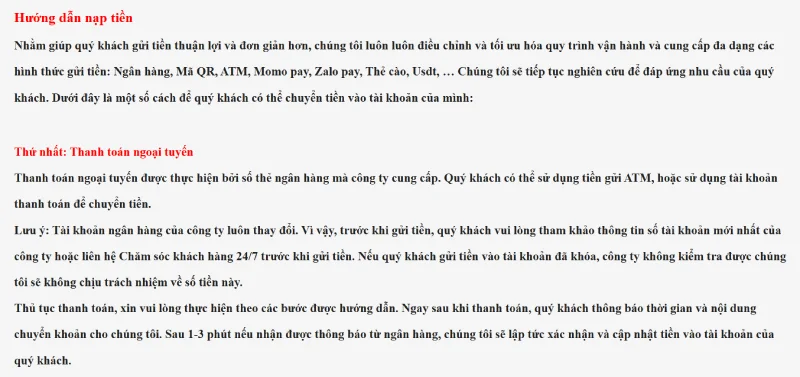 Bạn có thể nạp tiền vào TG88 qua hình thức thanh toán ngoại tuyến